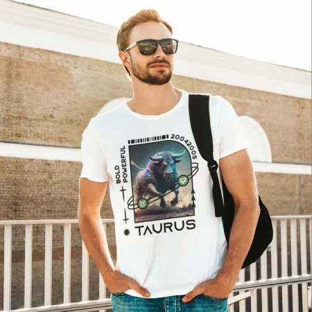 Men wearing Taurus Zodiac Sign White T-shirt