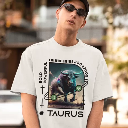 Men wearing Taurus Zodiac Sign White T-shirt